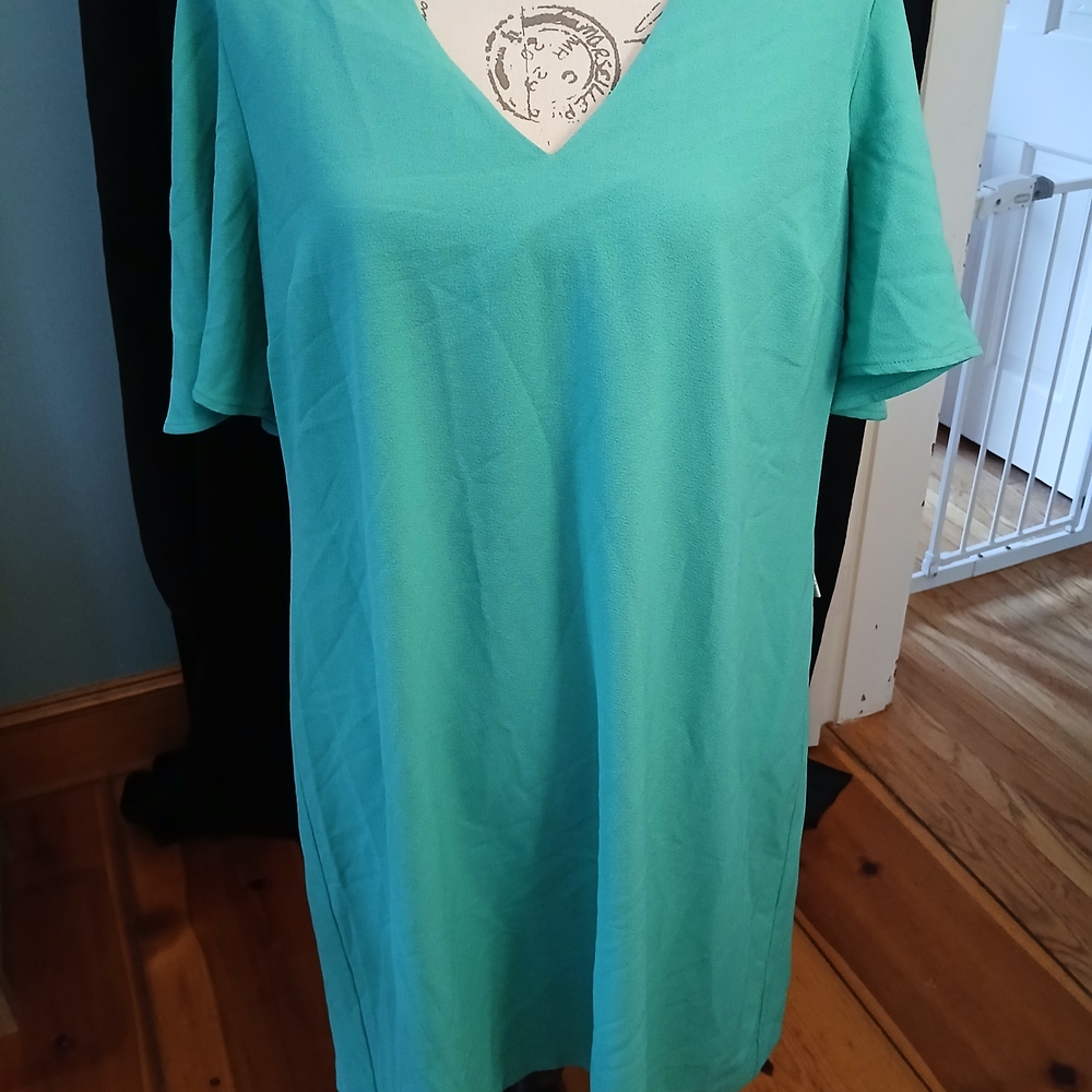 Charles Henry V-Neck Short Sleeve Tunic in Aqua Teal